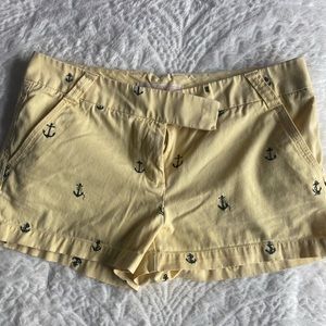 Yellow J. Crew shorts with navy blue anchors size 8